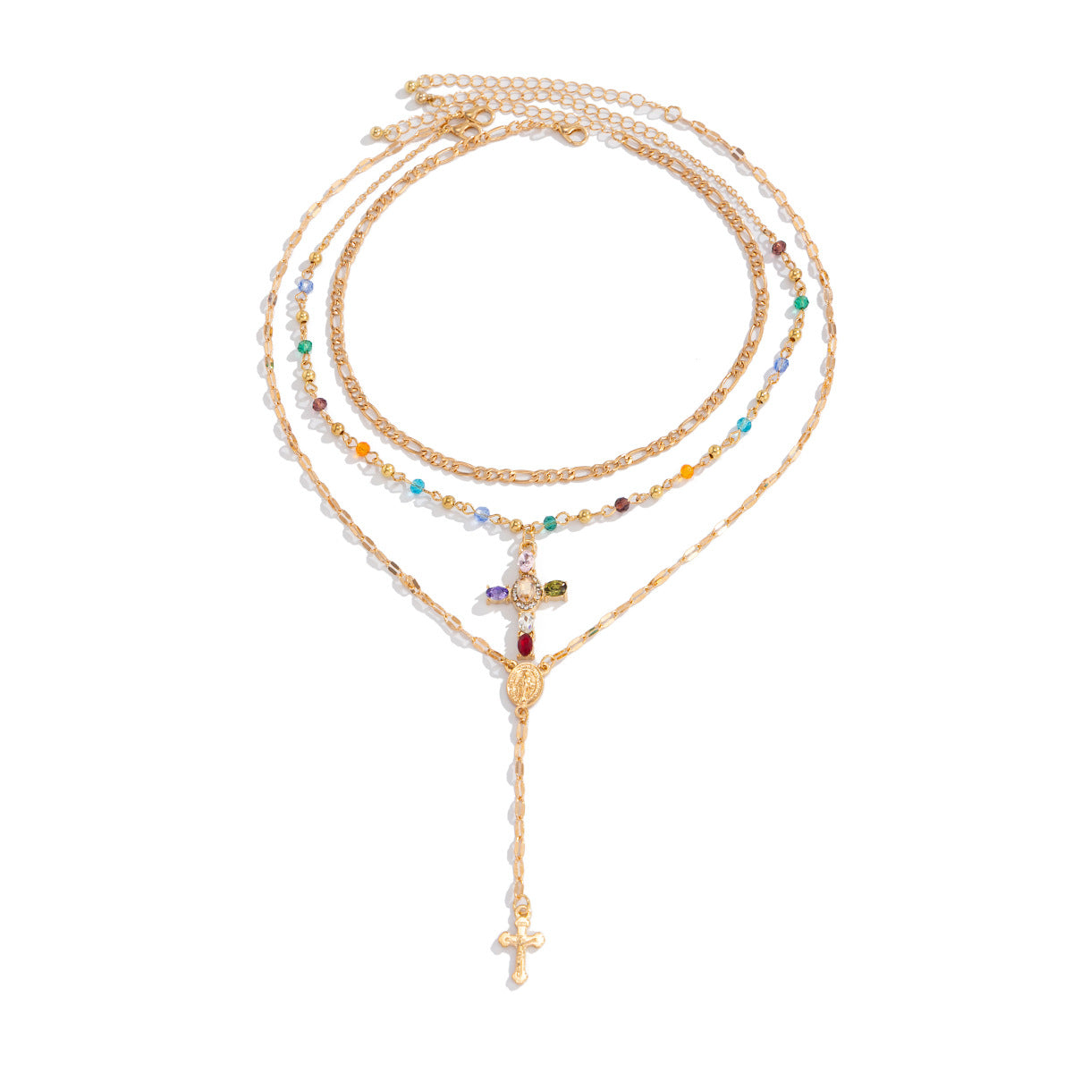 Wholesale Cross Colored Crystal Stacking Necklace